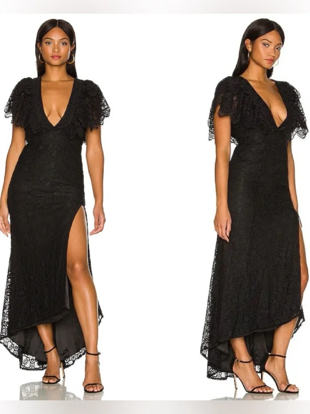 Lovers and Friends Black Lace Maxi Dress V Neck Dita Sz XS Formal Goth Romantic